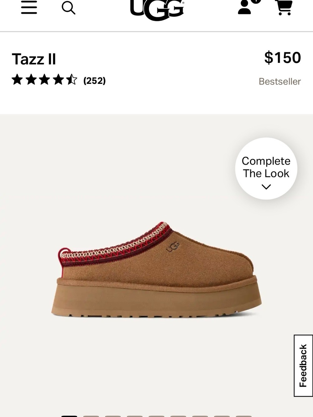 NWOT UGG Women’s Tazz II Sheepskin Slip-On in Chestnut with Red Trim